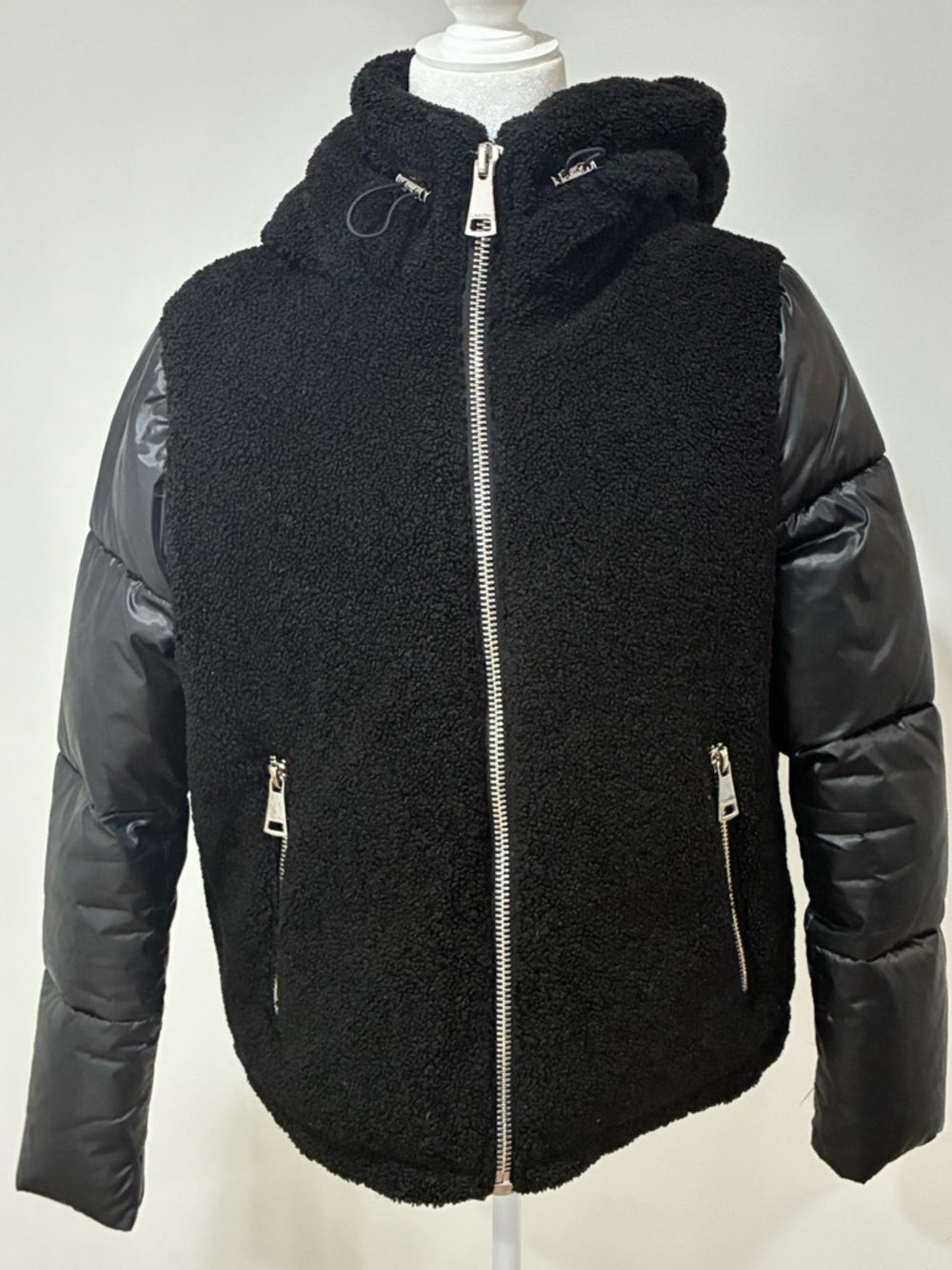 Calvin Klein Sherpa Puffer Sleeve XS Hooded Zip Fleece Coat